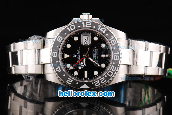 Rolex GMT-Master II Oyster Perpetual Automatic Movement ETA Case with Black Ceramic Bezel and Black Dial - Click Image to Close